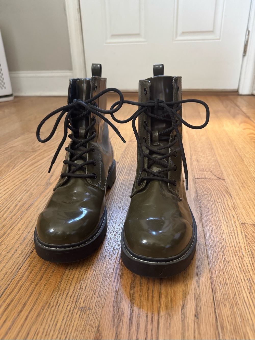 Olive Green Lace-Up Combat Boots